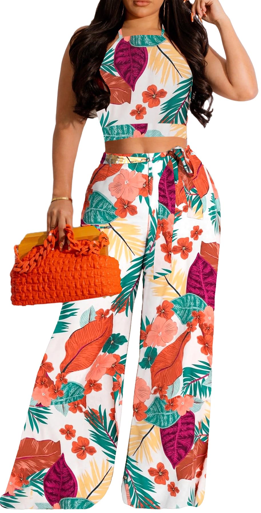 sexycherry Women's Vacation Outfits White 2 Piece Cruise Sets with Pockets