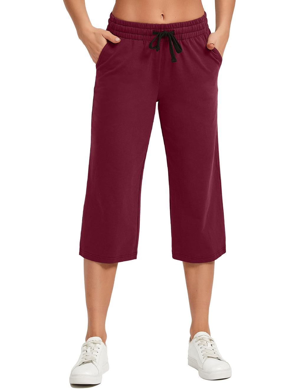 Specialmagic Women's Capri Pants Cotton Sweatpants Wine Red L