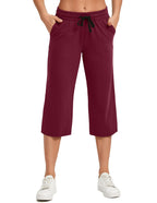 Specialmagic Women's Capri Pants Cotton Sweatpants Wine Red L