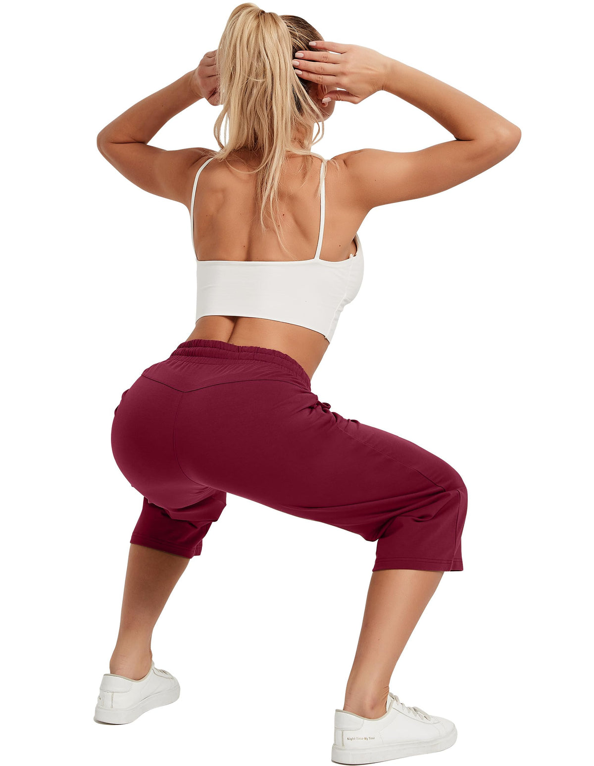 Specialmagic Women's Capri Pants Cotton Sweatpants Wine Red L