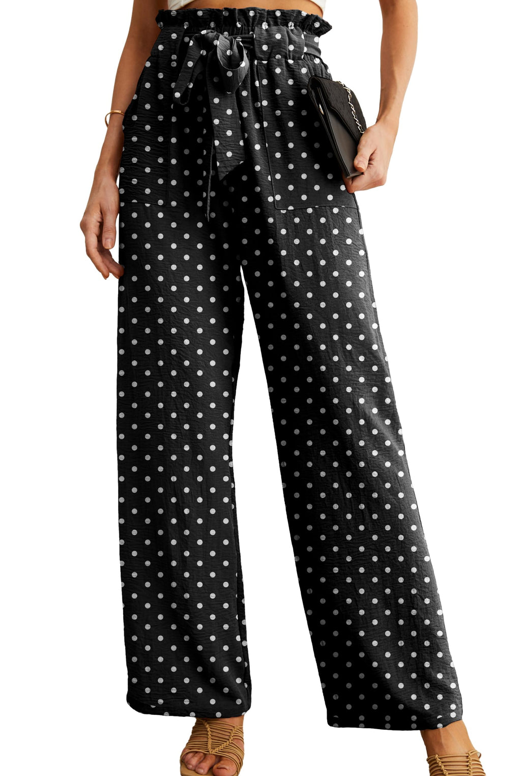 Iwollence Adjustable Knot High-Waist Wide-Leg Palazzo Pants - Size Large