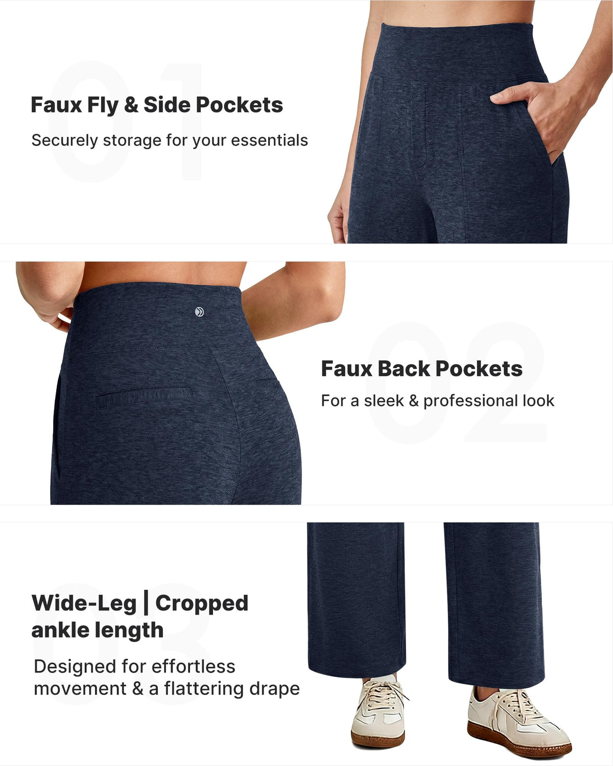 G4free Wide-Leg Yoga Dress Pants Women With Pockets Navy - Size X-Small