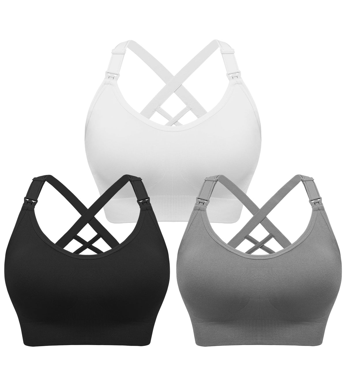 Women's Angelhood 3 Pack for Breastfeeding, Seamless Sports Low-impact Support Yoga for Pregnancy, Small Black/grey/white Nursing Bra