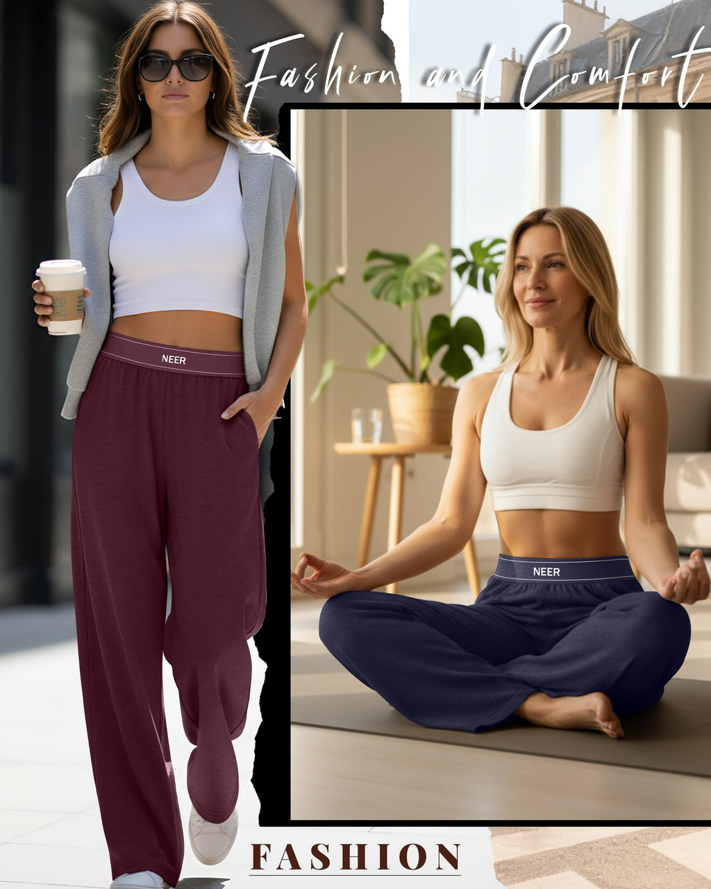 Neer 3 Pack Women's Cotton Lounge High-Waisted Pants - Style 7