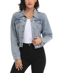 Andy & Natalie Women's Denim Jacket Trendy Long Sleeve Basic Button Down Cropped Jean With Pockets Light Blue X-large