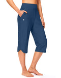 G Gradual Women's 18'' Swim Capri Pants with Pockets(Dark Blue,XL)