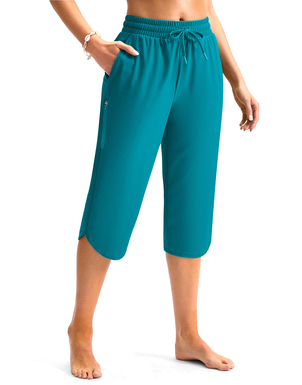 Viodia Women's 18" Modest Swim Capris Pants With Pockets Lake Blue M