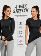 TELALEO 4-Pack Compression Shirt Women Long Short Sleeve Underscrubs-4Black 2XL