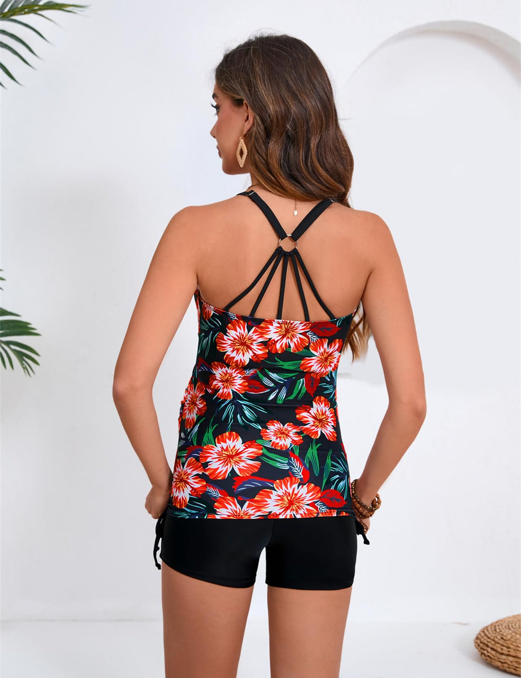 Women's Maacie Maternity Athletic Tankini Swimsuits With Shorts Red