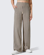 G4free Wide-Leg Pants For Women With Pockets Stretch Khaki Stripe M