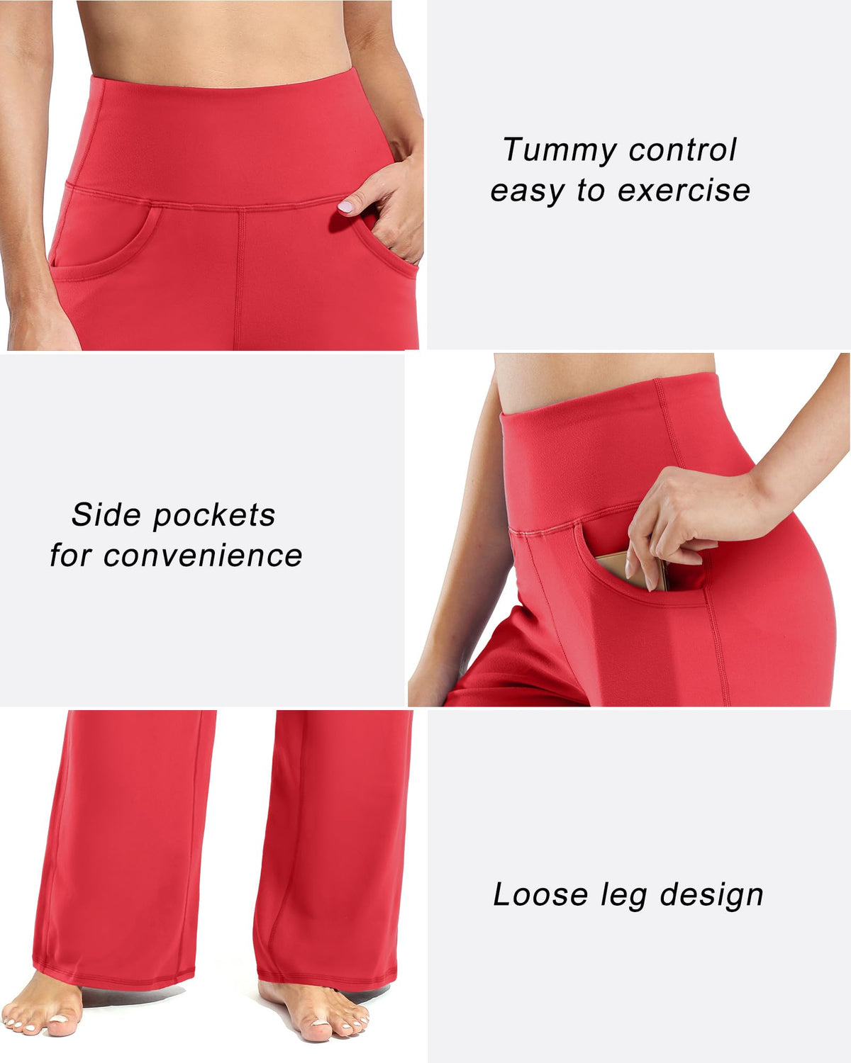Promover Wide-Leg Pants For Women With Pockets Stretch Soft Red Xs
