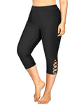 Women's Black Plus Size Rash Guard Pants Criss Cross Long Swim Capris 24W