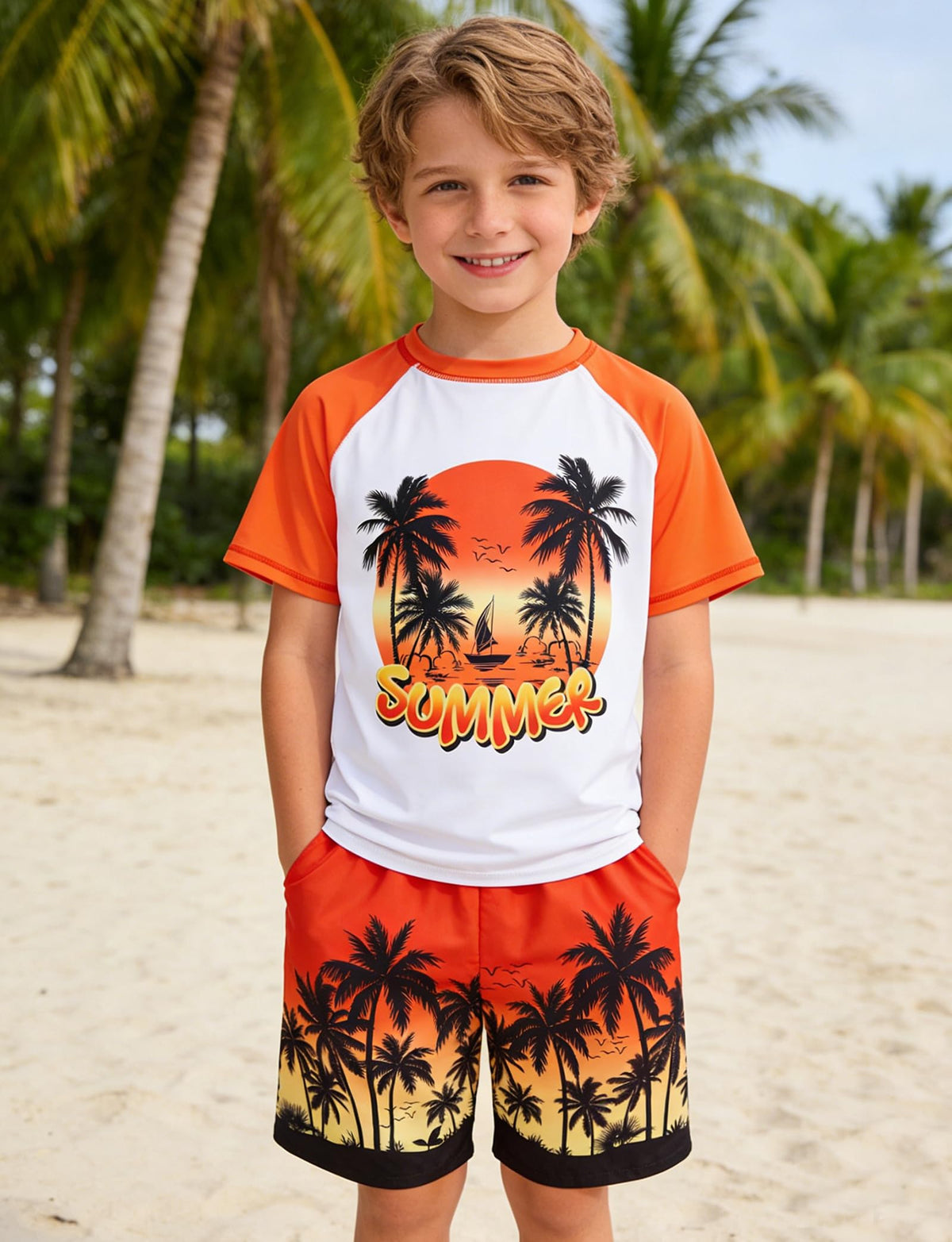 5T Swim Set for Boys Swim Trunks Hawaii Swimsuits Bathing Suits Set Red