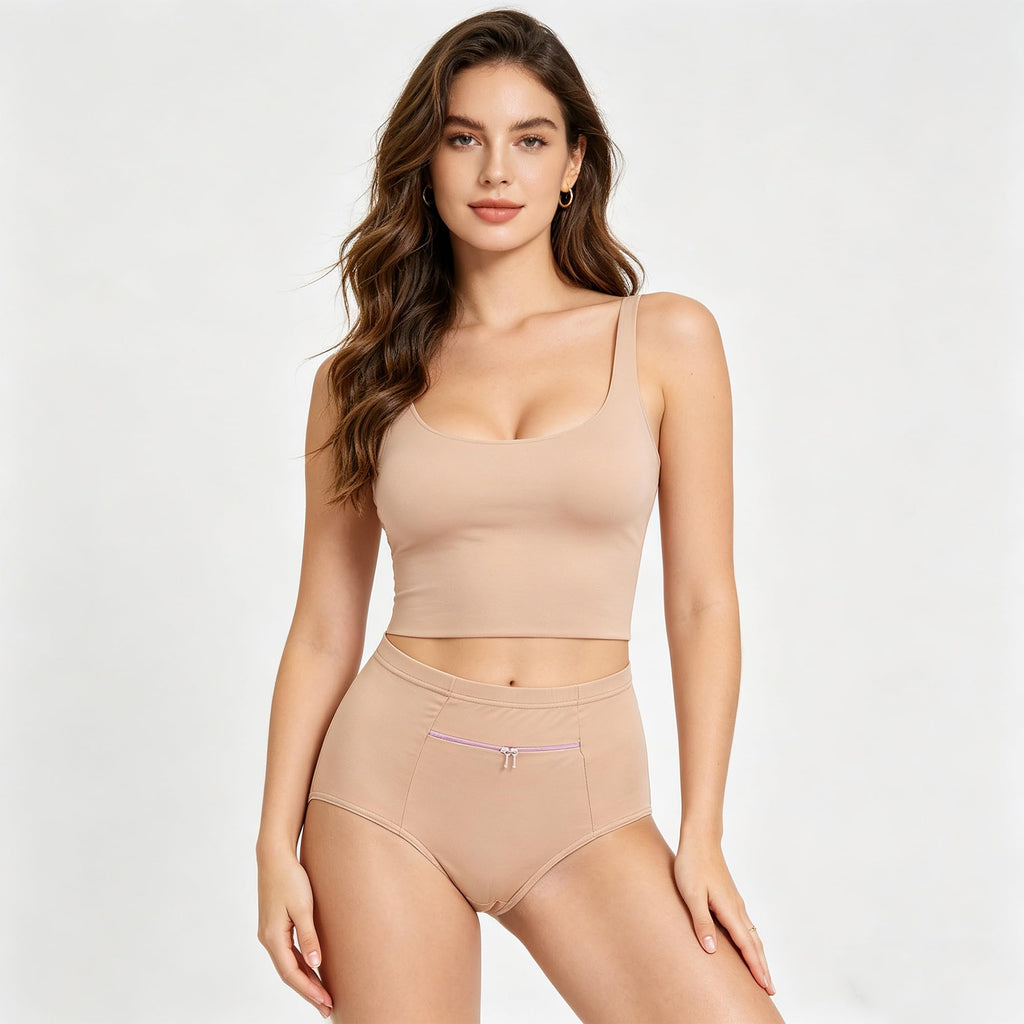 LUEXBOX 3 Pack Women's Underwear with Secret Pocket Panties, Travel Womens Underwear, Waisted Brief Panties X-Small Size (Black, Light Brown, Grey)