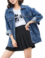 Omoone Women's Oversized Mid Long Denim Jacket Jean Biker Coat(0199-dark Blue-s)