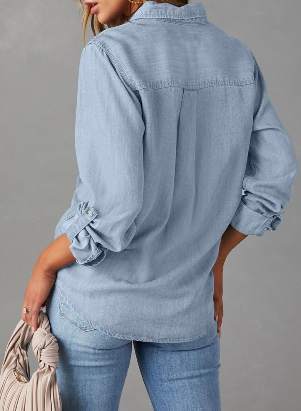 Astylish Women Button Down Denim Jacket Jean Shirt, Beau Blue, Large