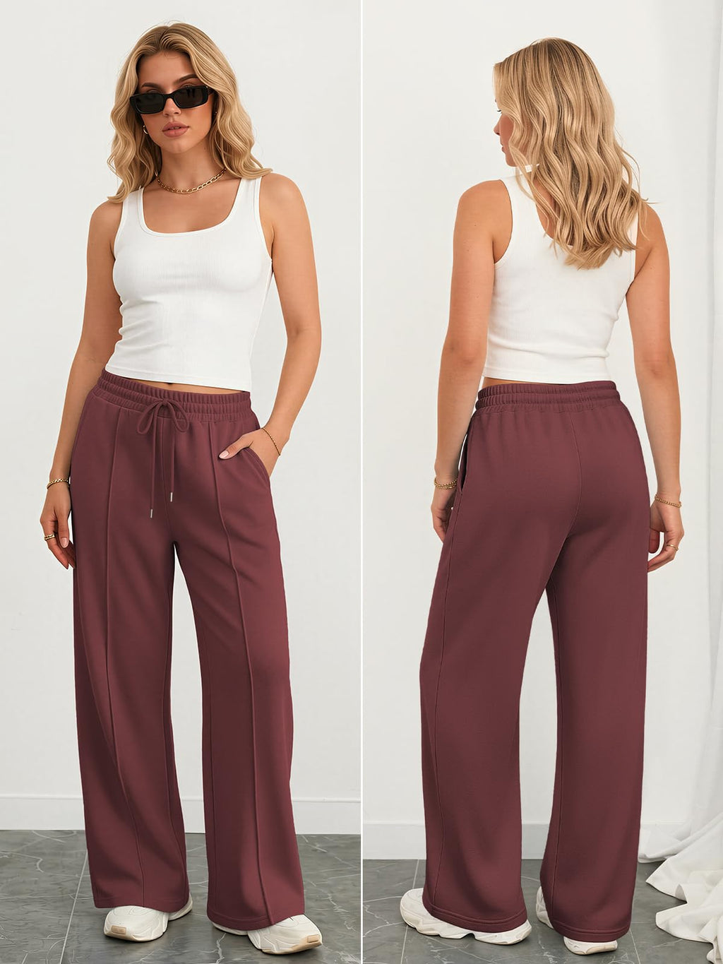 Athmile Women's Wide-Leg Sweatpants High-Waisted Baggy - Style 15
