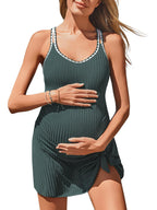 Women's Summer Mae Ribbed Maternity Swim Dress Tie-knot One-Piece - Size 16
