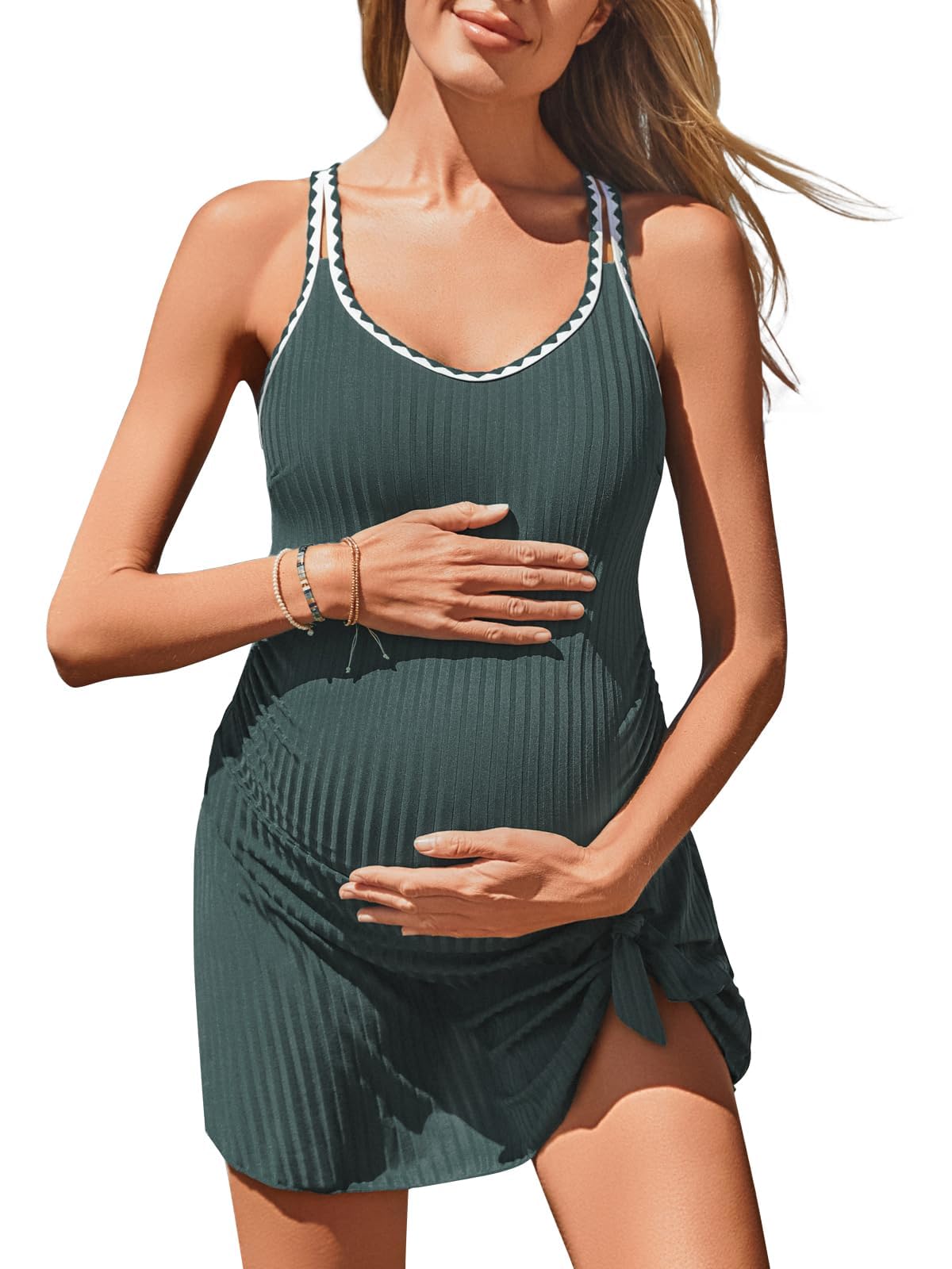 Women's Summer Mae Ribbed Maternity Swim Dress Tie-knot One-Piece - Size 16