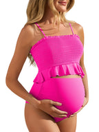 Women's Summer Mae Maternity Swimsuit Ruffled Two-Piece - Hot Pink