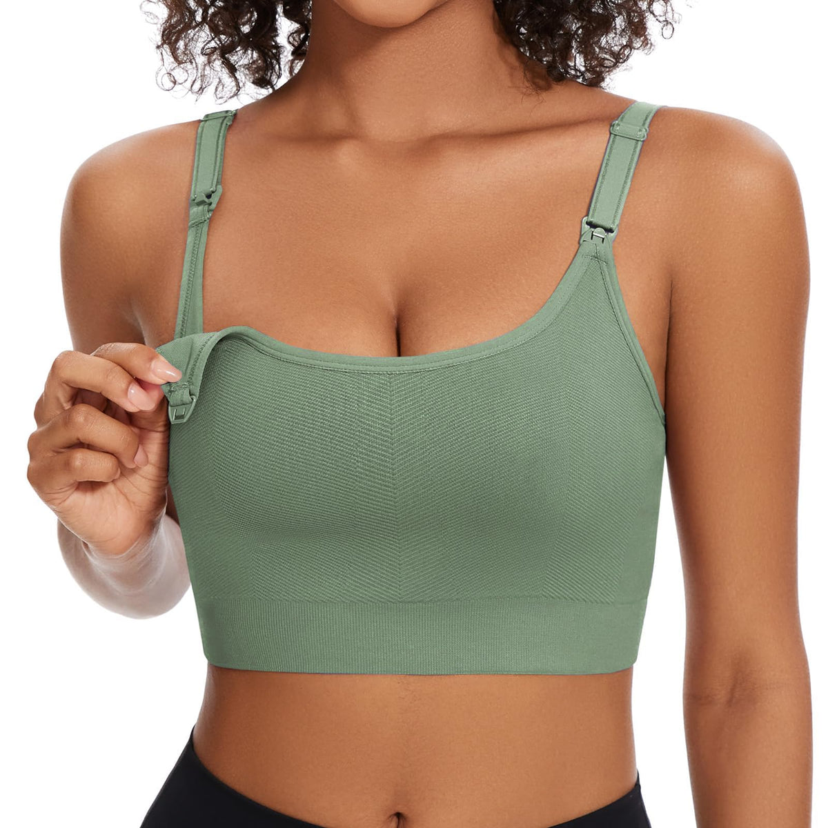 Angelhood Women's's Non-padded Bralette Convenient Breastfeeding Full Coverage Wirefree Support Everylife Sport Sleep Green Nursing Bra