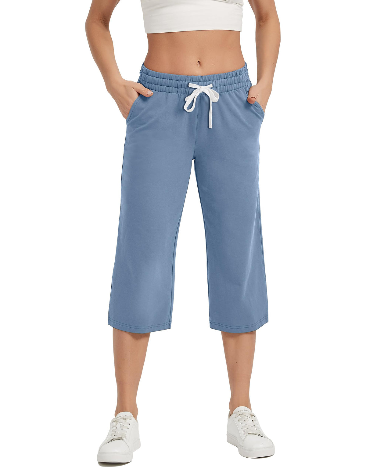 Specialmagic Women's Capri Pants Cotton Sweatpants Dusty Blue L