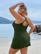 Blooming Jelly Women Plus-Size Swimdress One-Piece Tummy - Green