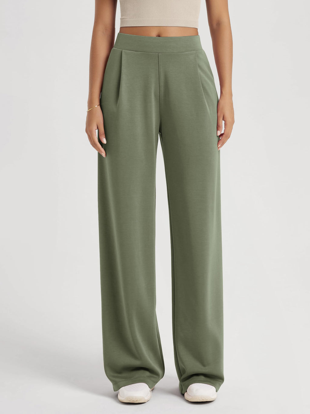 Ododos Modal Soft Wide-Leg Pants For Women High-Waist - Dark Sage