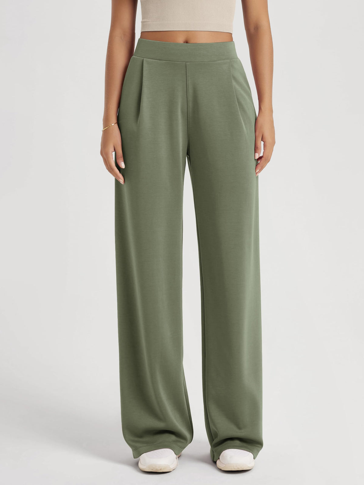 Ododos Modal Soft Wide-Leg Pants For Women High-Waist - Dark Sage