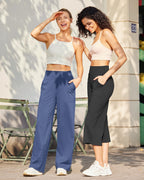 G4free Wide-Leg Pants For Women With Pockets High-Waist Denim Blue M