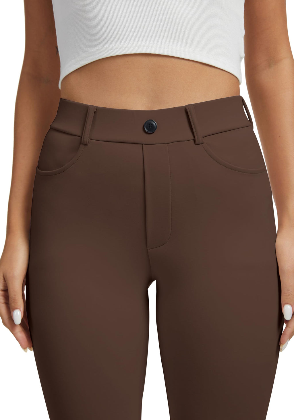 Vimpep Yoga Pants Women Straight-Leg With Pockets - Dark Brown