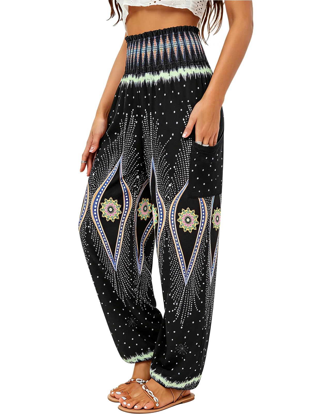 Qianxizhan Women's Harem Pants High-Waist Yoga Boho - Style 95