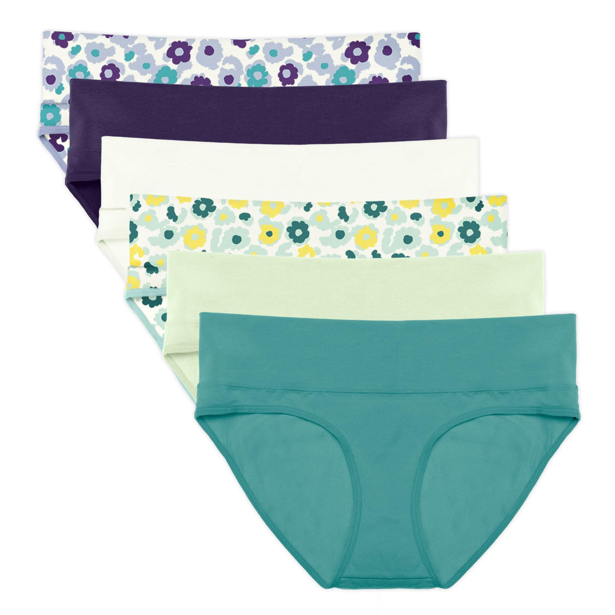 Women's Intimate Portal Maternity Cotton Pregnancy Postpartum Foldable Under The Bump 6 Pack Meadow L Panties