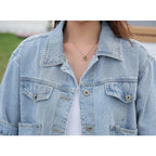 Hixiaohe Spring Summer Jean Jacket For Women Trendy Half Sleeve Button Down Short Denim Retro Cropped Trucker Coat - 06blue