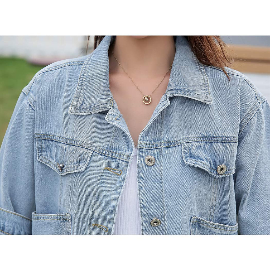 Hixiaohe Spring Summer Jean Jacket For Women Trendy Half Sleeve Button Down Short Denim Retro Cropped Trucker Coat - 06blue