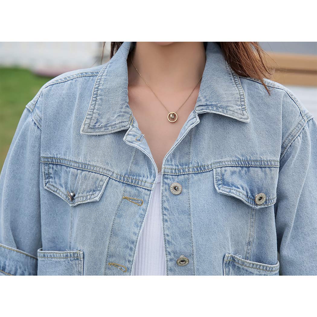 Hixiaohe Spring Summer Jean Jacket For Women Trendy Half Sleeve Button Down Short Denim Retro Cropped Trucker Coat - 06blue
