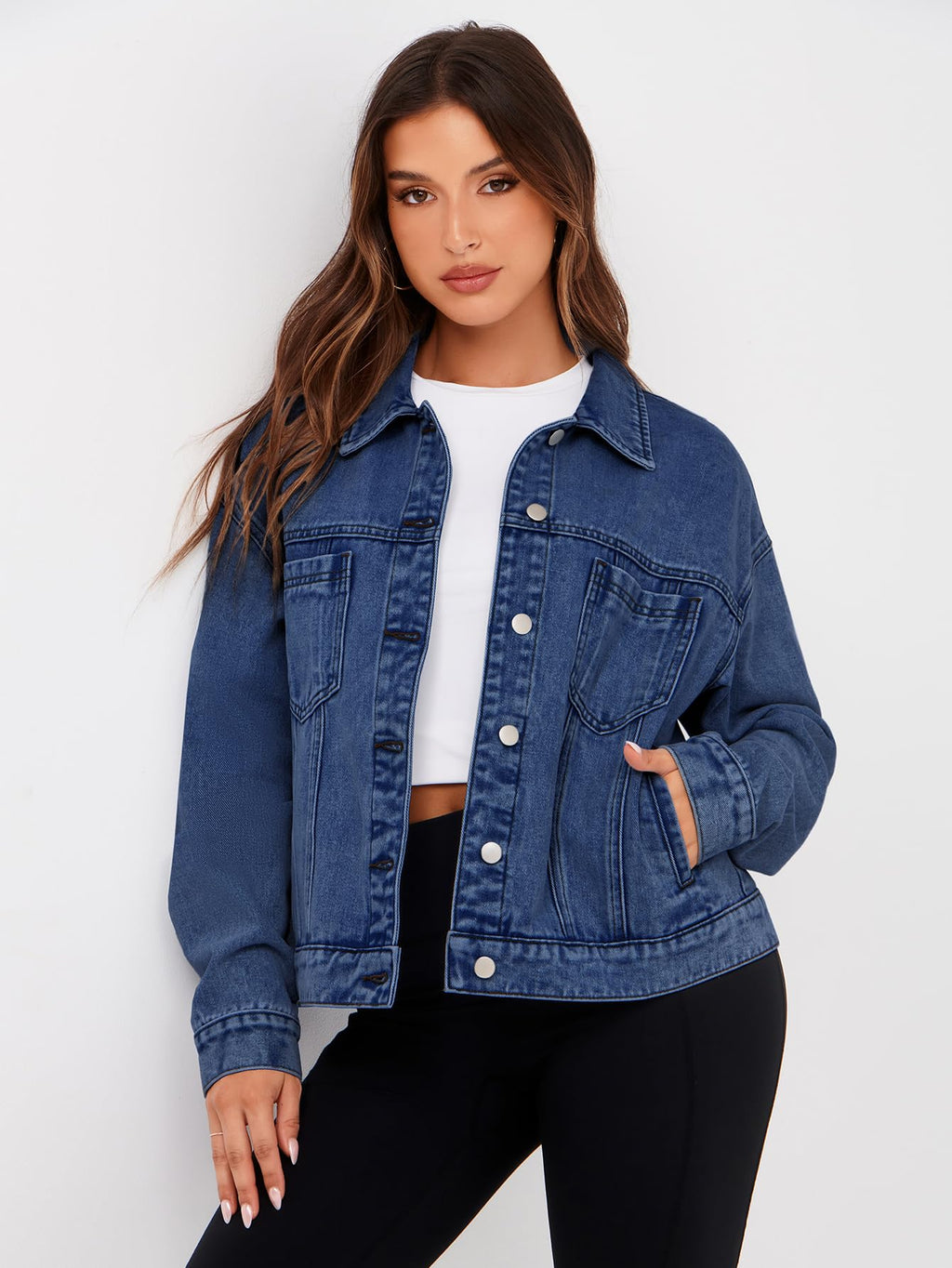 Glamaker Womens Fall Fashion Denim Jacket Coat Casual Long Sleeve Jean For Women Trendy (denim Blue XL)