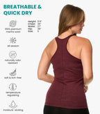 100% Merino Wool Tank Top Women - Active Sleeveless Undershirt Base Layer (Medium, R: Burgundy)