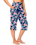 G Gradual Women's 18'' Swim Capri Pants with Pockets(Navy Flower,M)