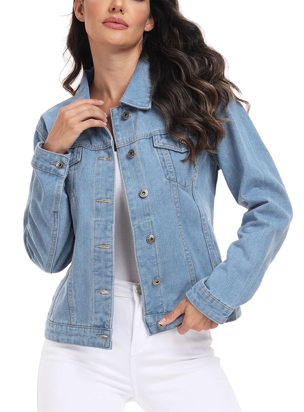 Miss Moly Women's Denim Jacket Classic Button Up Jean Light Blue XL