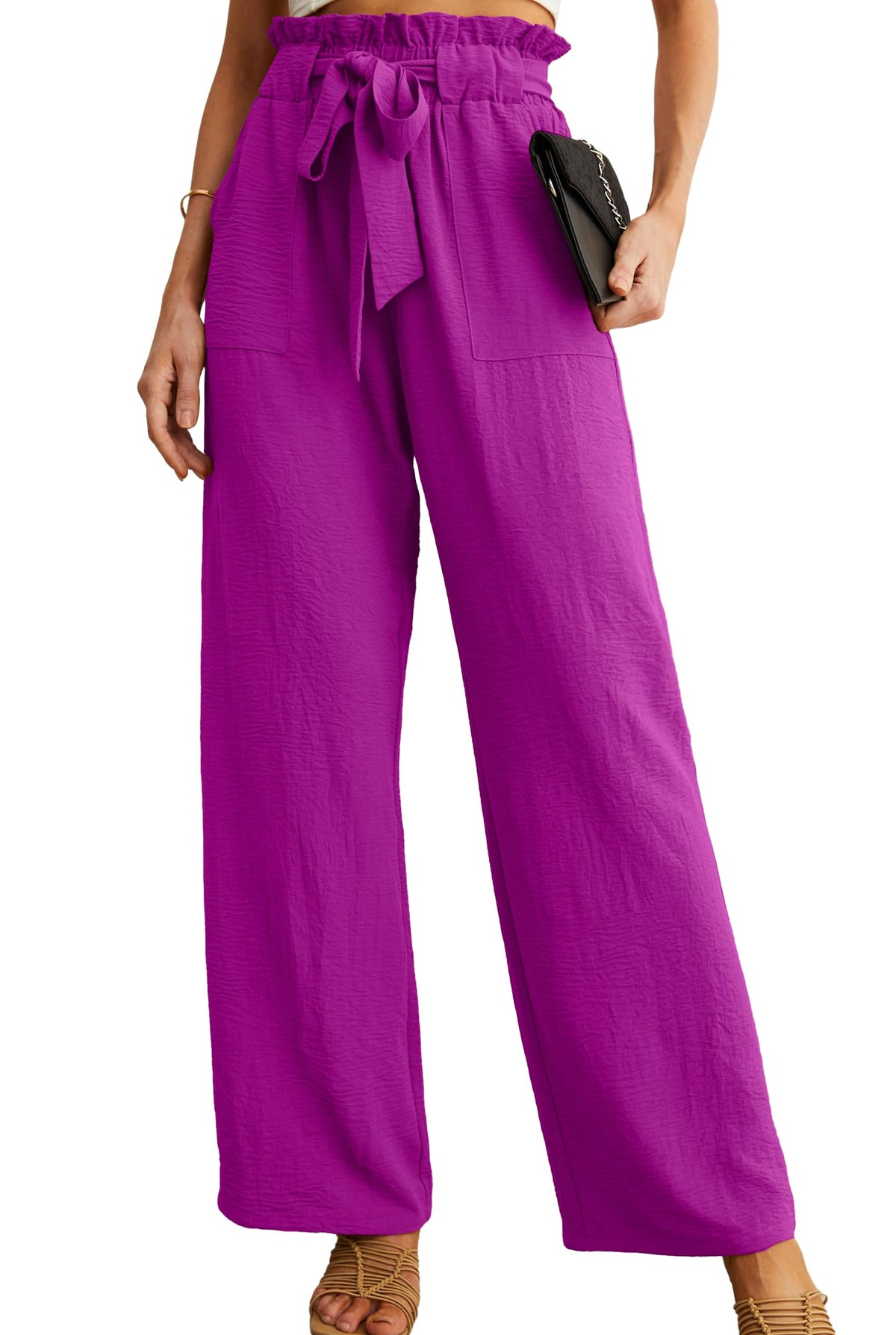Iwollence Adjustable Knot Palazzo Pants For Women - 08 Dragon Fruit