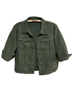 Unilexi Women's 3/4 Sleeve Colored Cropped Denim Jacket Light Wash Short Jean Trucker Coat(0096-armygreen-xl)