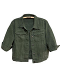 Unilexi Women's 3/4 Sleeve Colored Cropped Denim Jacket Light Wash Short Jean Trucker Coat(0096-armygreen-xs)