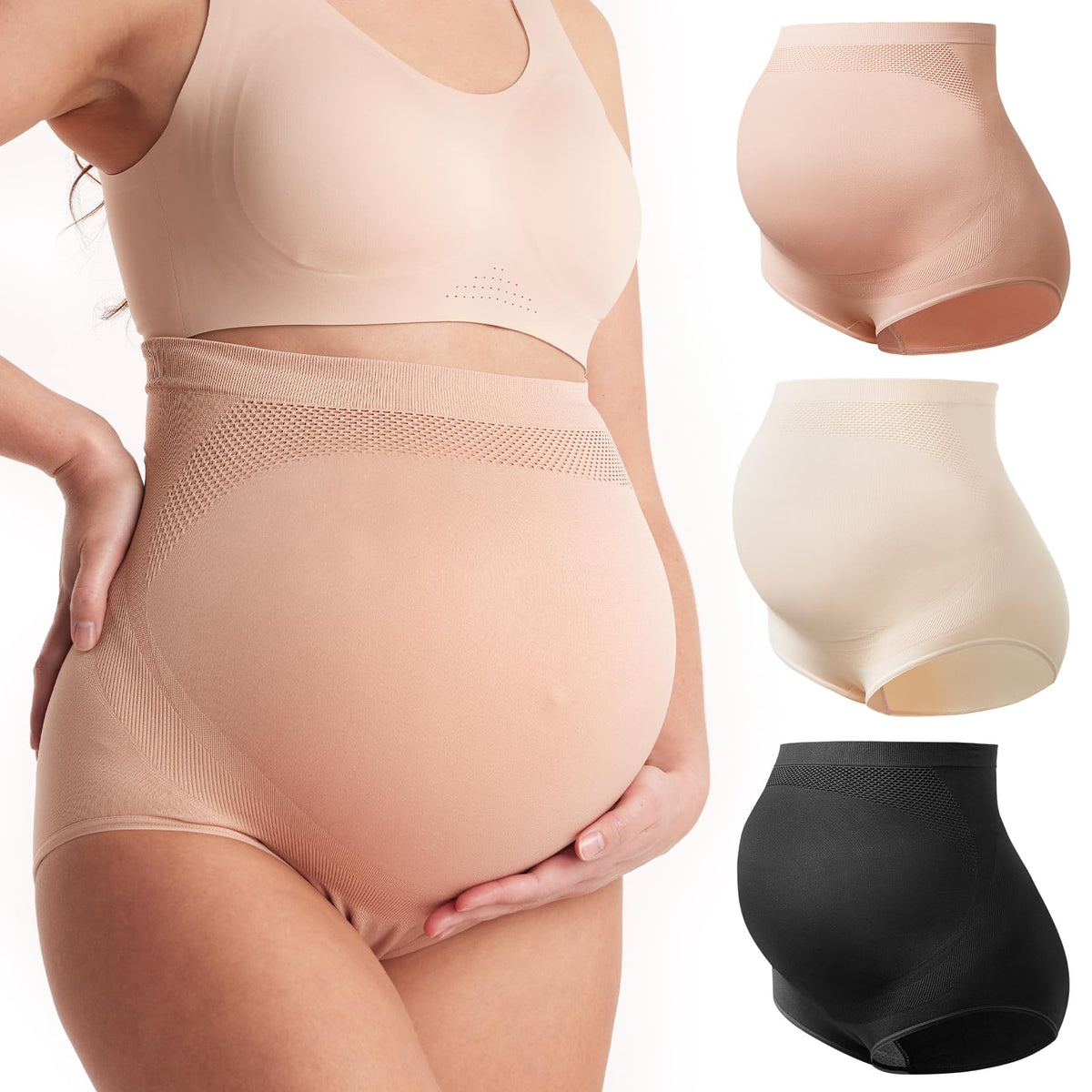 Momcozy Women's's Maternity High-waist Seamless Over-bump Panties