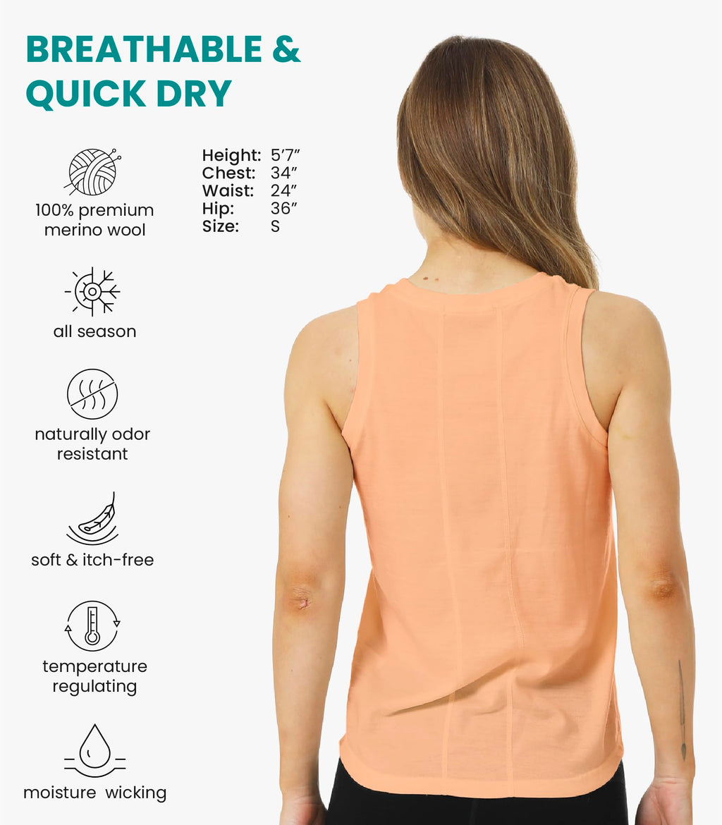 100% Merino Wool Tank Top Women - Active Sleeveless Undershirt Base Layer (X-Small, H: Peach)