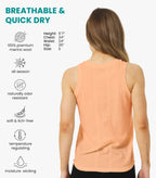 100% Merino Wool Tank Top Women - Active Sleeveless Undershirt Base Layer (Medium, H: Peach)