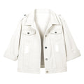 Hixiaohe Spring Summer Jean Jacket For Women Trendy Half Sleeve Button Down Short Denim Retro Cropped Trucker Coat - Beige