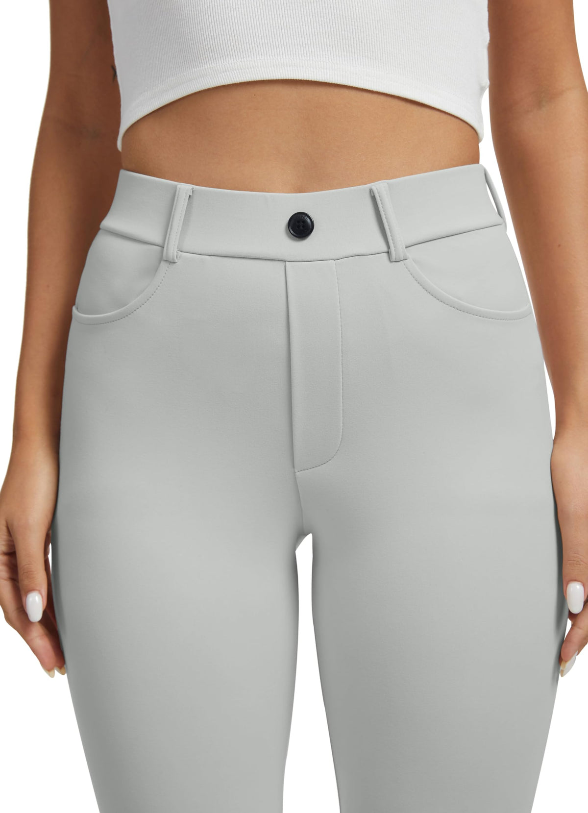 Vimpep Yoga Pants Women Straight-Leg With Pockets - Light Grey