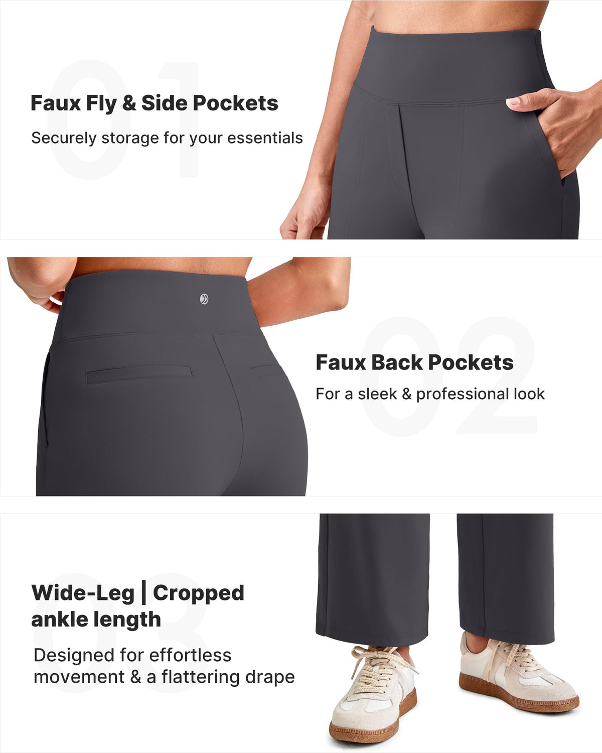 G4free Ankle Yoga Pants For Women High-Waist With Pockets Dark Grey L