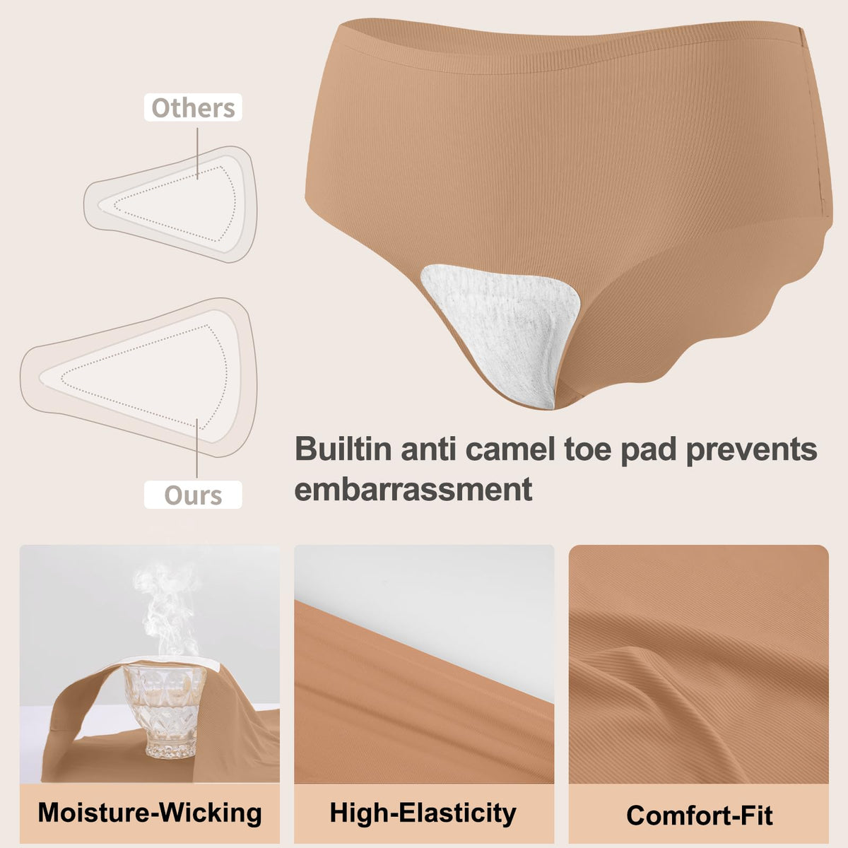 Jasmolly Camel Proof Seamless Underwear for Women 3 Packs No Show Cheeky